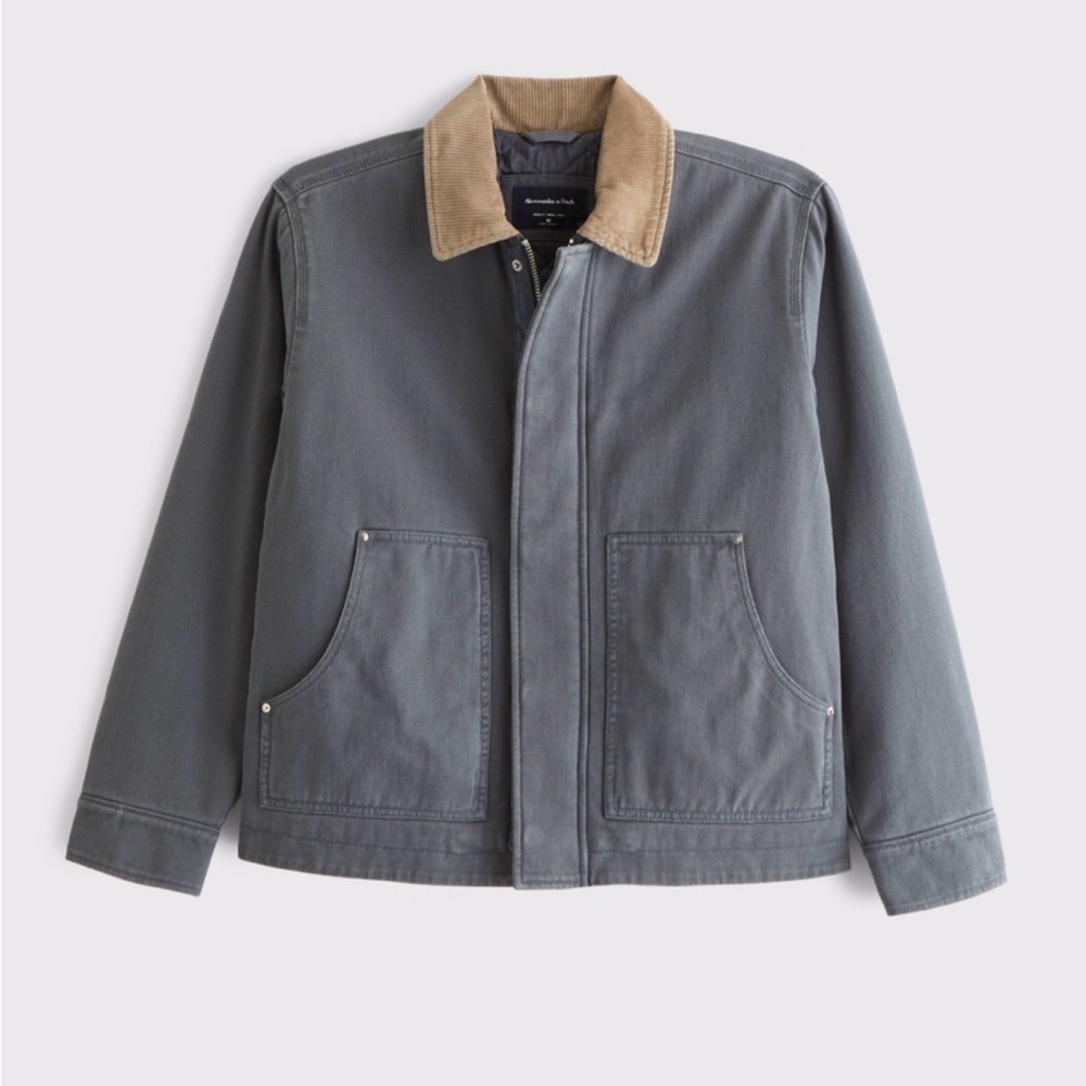 Abercrombie & Fitch Gray Bomber Jacket with Tan Collar